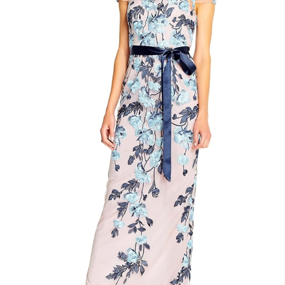 Floral Embroidered Maxi Dress - Blue and Cream